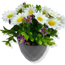 Yapay Mini Saksıda Mor Mineli Papatya 15 cm Kahverengi Saksı