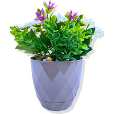 Yapay Mini Saksıda Mor Mineli Papatya 15 cm Kahverengi Saksı
