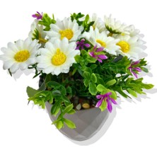 Yapay Mini Saksıda Mor Mineli Papatya 15 cm Kahverengi Saksı