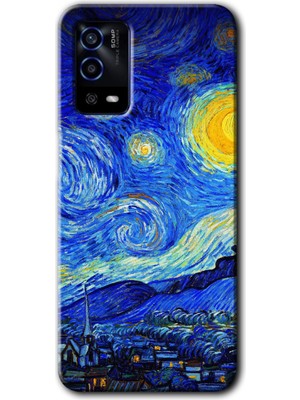 Gramaphone Oppo A55 Kılıf Hd Desen Baskılı Arka Kapak + Kırılmaz Cam - Starry Night