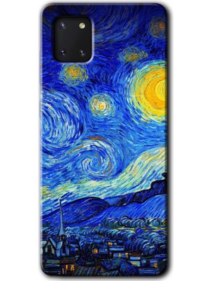 Gramaphone Galaxy A81 Kılıf Hd Desen Baskılı Arka Kapak + Kırılmaz Cam - Starry Night