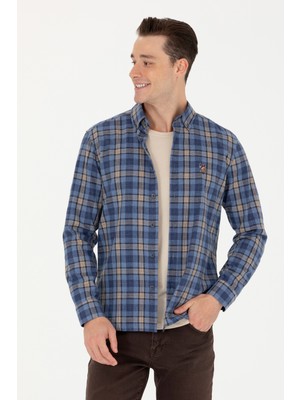 U.S. Polo Assn. Erkek Mavi Desenli Gömlek 50279517-VR036
