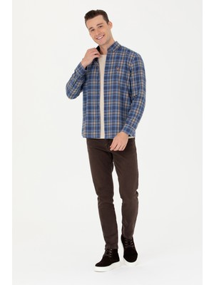 U.S. Polo Assn. Erkek Mavi Desenli Gömlek 50279517-VR036
