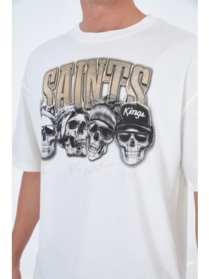 Ghetto Off Limits Saints Oversize T-Shirt Beyaz