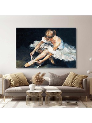 SML Tablo Ayakkabılarını Bağlayan Balerin Zarif Dansçı Yatay Kanvas Tablo