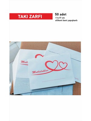 43 Cici Süsler Organizasyon Takı Zarfı Mutluluklar Yazılı Silikonlu 1.hamur 80 gr Takı Zarfı 50 Adet