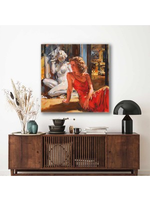 Saçlarında Kuşlar Olan Mavi Saçlı Kadın Kare Kanvas Tablo