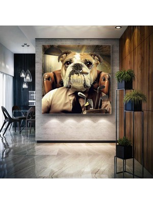 SML Tablo Golf Takımları ve Ördekler Oturan Bulldog Köpek Kare Kanvas Tablo