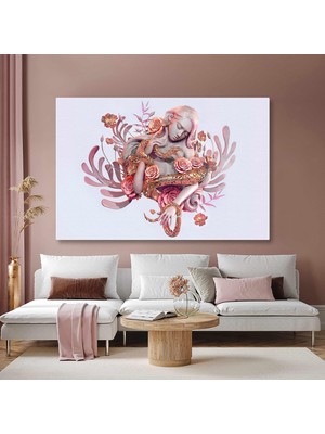 Mavi Papağan ve Etnik Saç Aksesuarlı Kadın Yatay Kanvas Tablo