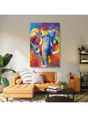 SML Tablo Yağlı Boya Efektli Fil Fırça Izleri Hayvan Dikey Kanvas Tablo