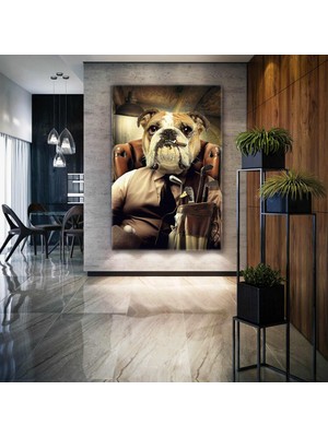 SML Tablo Golf Takımları ve Ördekler Oturan Bulldog Köpek Dikey Kanvas Tablo