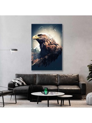 SML Tablo Gece Gökyüzü Dağlar Karizmetik Kartal Kuş Dikey Kanvas Tablo
