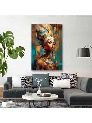 Başında Kırmızı Çiçekler Olan Kadın Dikey Kanvas Tablo