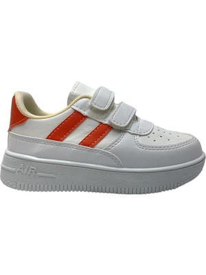 Liger Çocuk Sneaker Spor Ayakkabı Beyaz - Turuncu Suni Deri Düz Tabanlı Erkek Çocuk İçin