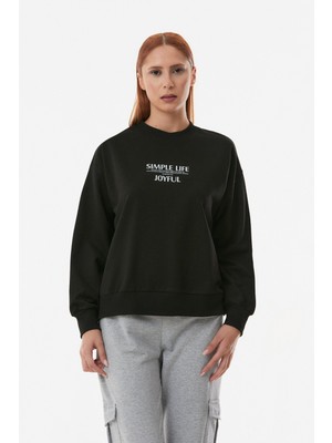 FullaModa Yazılı Bisiklet Yaka Sweatshirt