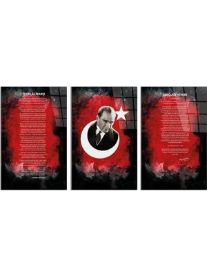 Bay Çağrı Atatürk - Istiklal Marşı - Gençliğe Hitabe4 Cam Tablo (Toplam 3 Parça)