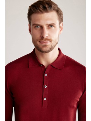 Hemington Polo Yaka Merino Yün Bordo Triko