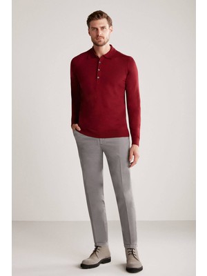 Hemington Polo Yaka Merino Yün Bordo Triko