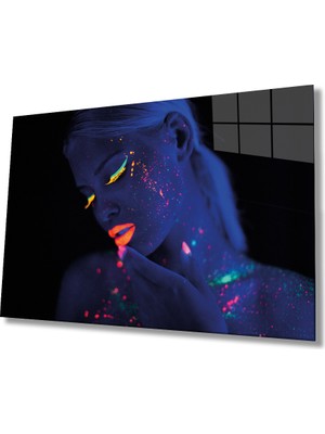 Bay Çağrı Yeşil Sarı Turuncu Mor Parıltılı Kadın Cam Tablo, Ev ve Ofis Duvar Dekoru, Hediyelik Büyük Cam Tablo