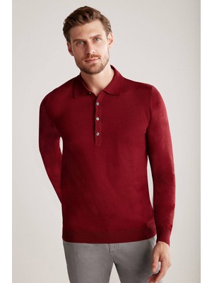 Hemington Polo Yaka Merino Yün Bordo Triko