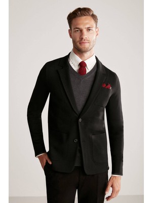 Hemington Siyah Extrafine Merino Triko Blazer Ceket