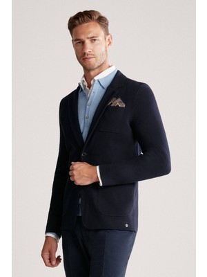 Hemington Lacivert Extrafine Merino Triko Blazer Ceket