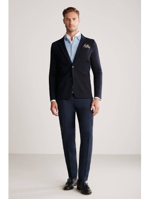 Hemington Lacivert Extrafine Merino Triko Blazer Ceket