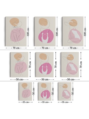 Dekoratifhane 3’lü Tablo Zarif Kadınlar Çizgi Sanat Tarzında Dekoratif Tablo Seti-Ar-17