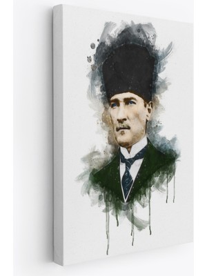 Dekoratifhane Mustafa Kemal Atatürk'ün Suluboya Görünümlü Portresi Dekoratif Kanvas Tablo-Da-78