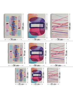 Dekoratifhane Suluboya Görünümlü Soyut Desenler Duvar Tablosu Üçlü Set-Dü-99