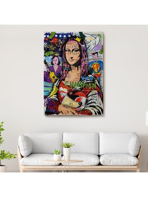 Dekoratifhane Renkli Mona Lisa Banksy Kanvas Tablo, Sokak Sanatı, Pop ART-5306