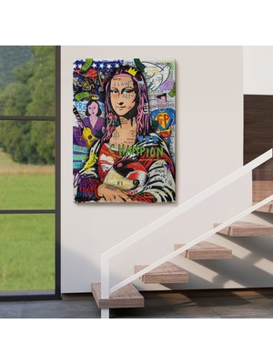 Dekoratifhane Renkli Mona Lisa Banksy Kanvas Tablo, Sokak Sanatı, Pop ART-5306