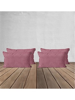 4'lü Kadife Dokulu Kırlent Kılıfı Gül Kurusu