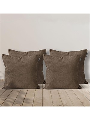 4 'lü Kadife Dokulu Kırlent Kılıfı Açık Kahve