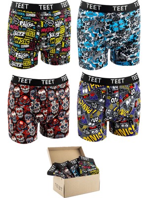 Teet Juan Raul Erkek Boxer Pamuklu Desenli 4'lü Premium Set