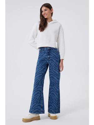 Lee Cooper Sandy Yüksek Bel Normal Kesim Düz Paça Hillary Zebra Kadın Jean Pantolon