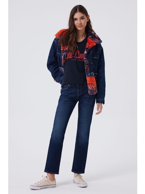 Lee Cooper Funny Yüksek Bel Normal Kesim Düz Paça Mavi Kadın Jean Pantolon