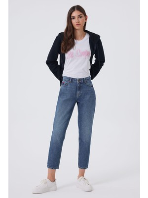 Lee Cooper Funny Normal Bel Normal Kesim Düz Paça %100 Pamuk Mavi Kadın Jean Pantolon