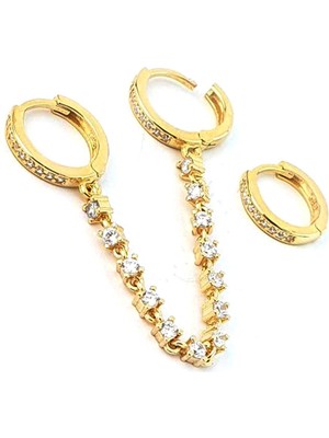 Zincir Detaylı 925ayar Gümüş Luxry Tasarım Asimetrik Kombin Küpe