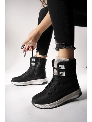İncim Kadın Fermuarlı İçi Kürklü Kar Botu Siyah Buz