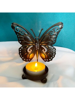 İllusory Kelebek Mumluk Metal Tealight Mumluklar Düğün Için Gölge Siyah (Yurt Dışından)