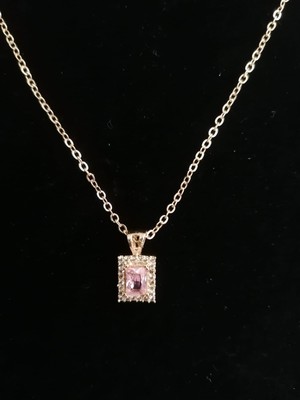 Pink Bijuteri Kadın Gold Pembe Kristal Taşlı Baget Kolye