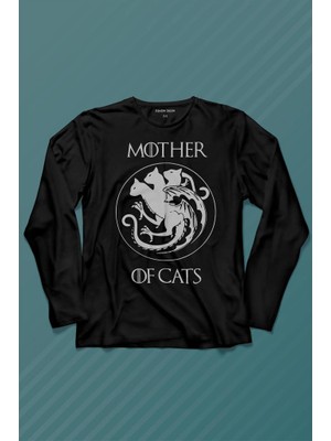 Kendim Seçtim Mother Of Cats Mom Kedi Annesi Hayvansever Veteriner Mommy Uzun Kollu Tişört Baskılı T-Shirt