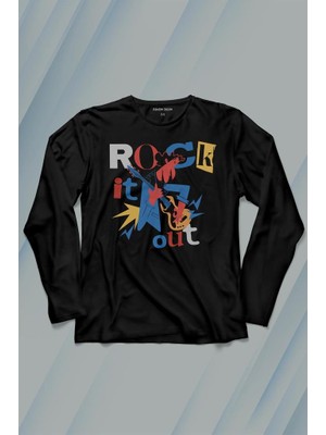 Kendim Seçtim Rockstar Rock It Out Guitar Gitarist Uzun Kollu Tişört Baskılı T-Shirt