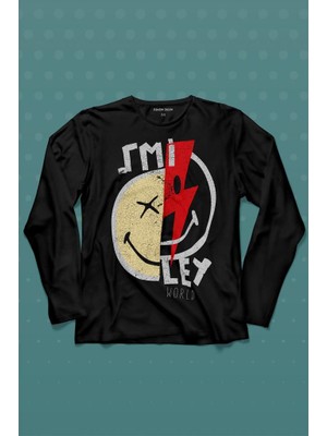 Kendim Seçtim Smile World Urban Street Culture Gülen Surat Uzun Kollu Tişört Baskılı T-Shirt