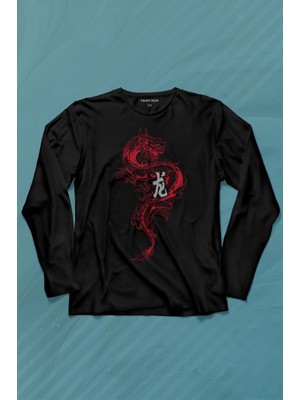 Kendim Seçtim Ejder Dragon Uzak Doğu Japanese Drake Japonca Uzun Kollu Tişört Baskılı T-Shirt