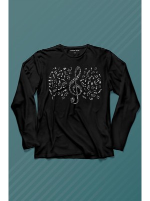 Kendim Seçtim Sol Anahtarı Notalar Müzik Notası Enstrüman Konservatuar Uzun Kollu Tişört Baskılı T-Shirt