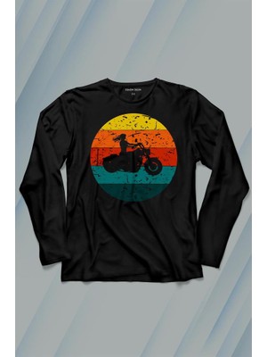 Kendim Seçtim Motorcycle Vintage Woman Silhouette Retro Uzun Kollu Tişört Baskılı T-Shirt