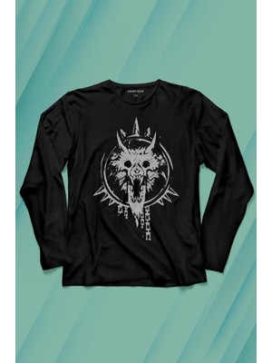 Kendim Seçtim Viking Fenrir Wolf Head Vikings Kurt Kafa Uzun Kollu Tişört Baskılı T-Shirt