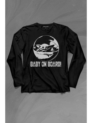 Kendim Seçtim Baby On Board Yoda Star Wars Bebek Mandalorian Jedi Uzun Kollu Tişört Baskılı T-Shirt